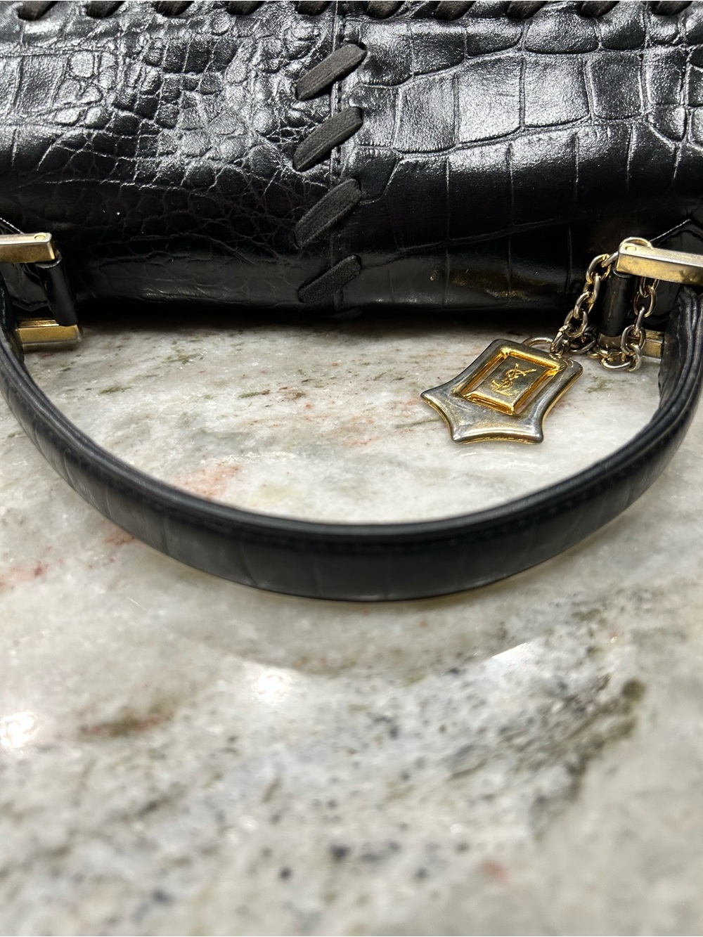 Yves Saint Laurent Authentic Elegant Black Crocodile Embossed Top-Handle Bag - Picture 12 of 14